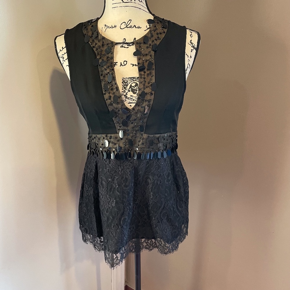 Nanettte Lepore black silk beaded top